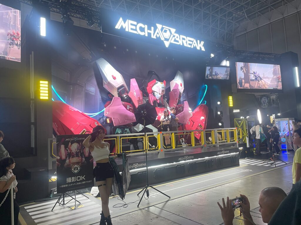 Massive exhibit showcasing futuristic mecha models at TGS 2024.