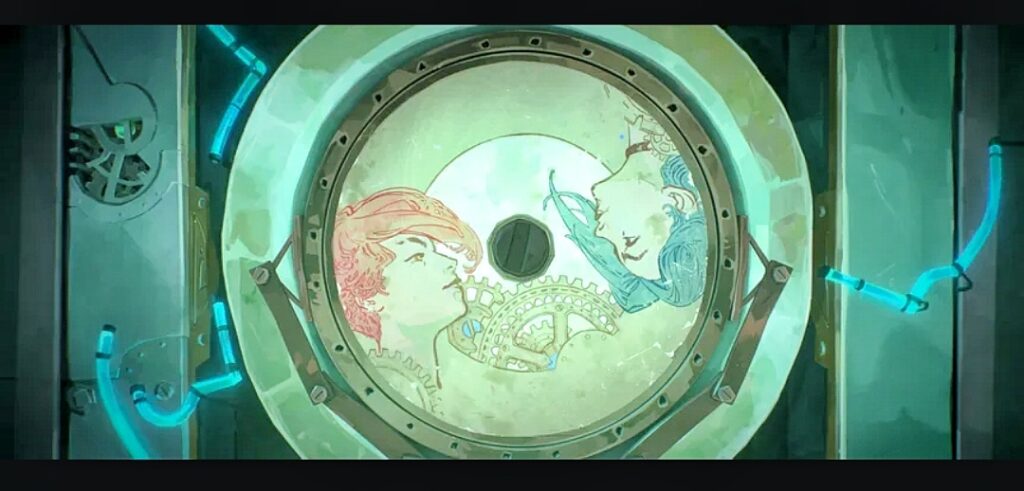 A scene from Arcane, the Netflix series, showcasing Art Nouveau-inspired visual design influenced by Mucha.