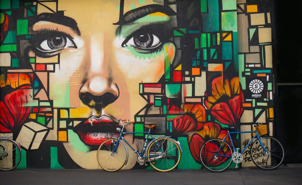 Colorful wall mural near Creative Center, an artistic space for inspiration