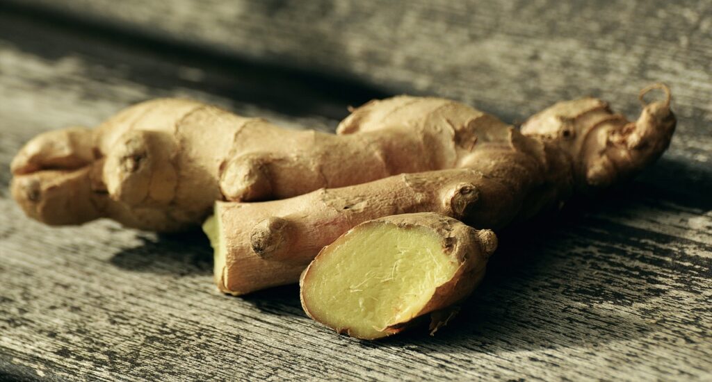 Fresh ginger root, often used in scalp-stimulating.