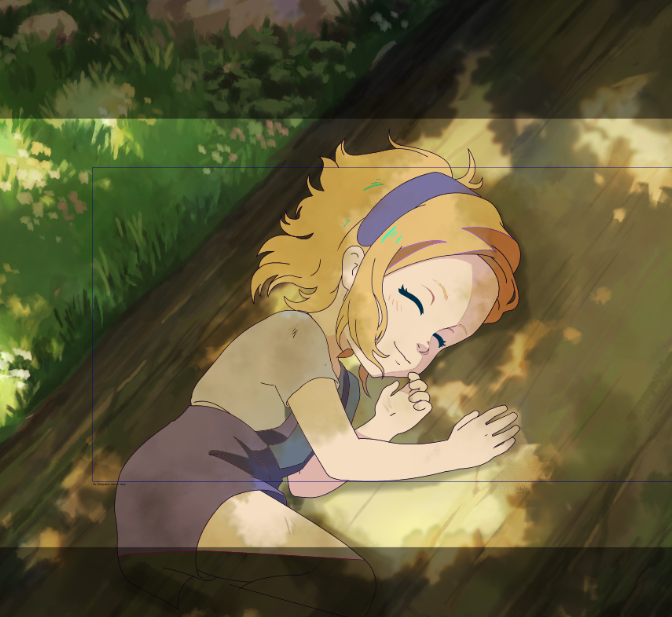 Anime-style illustration of a young girl peacefully sleeping on a sunlit forest floor.