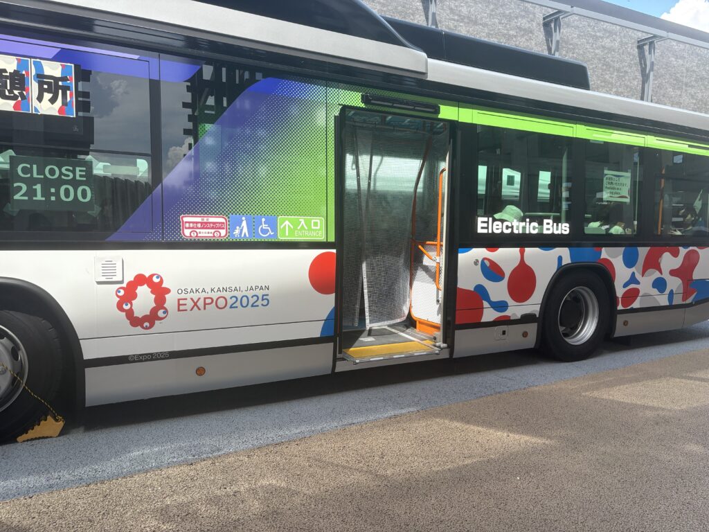 Electric bus at Osaka Expo 2025 on Yumeshima Island