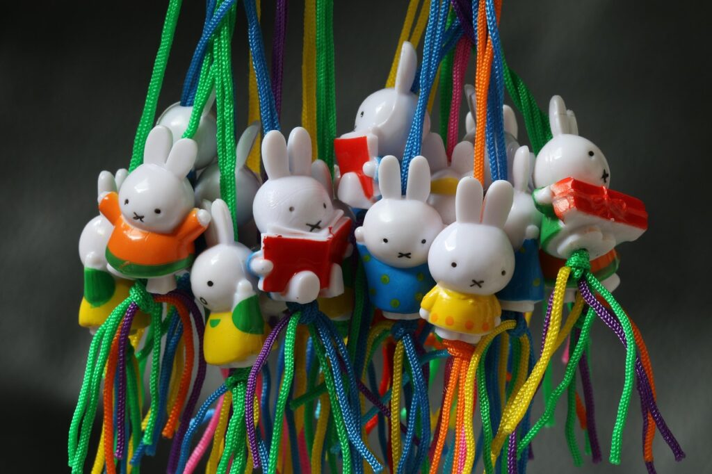 Miffy keychains in colorful clothes