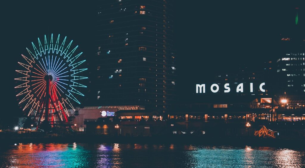 Kobe Mosaic Ferris wheel lit up for Miffy event