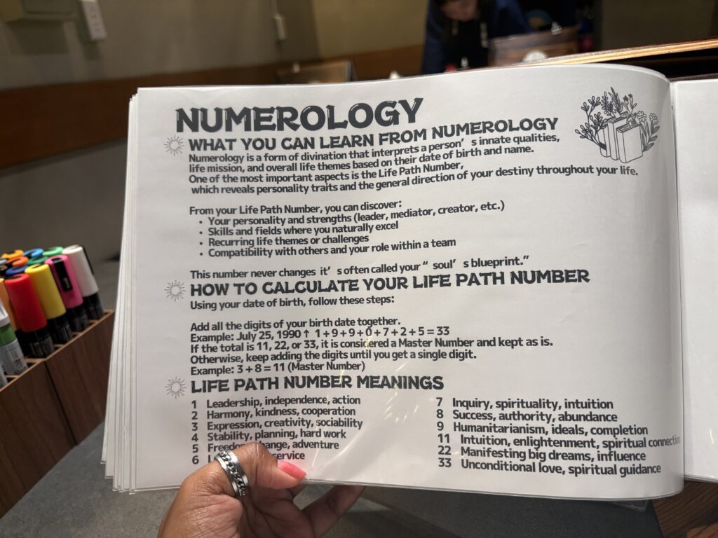 A page from a numerology guide explaining life path numbers, how to calculate them, and the meanings associated with each number.