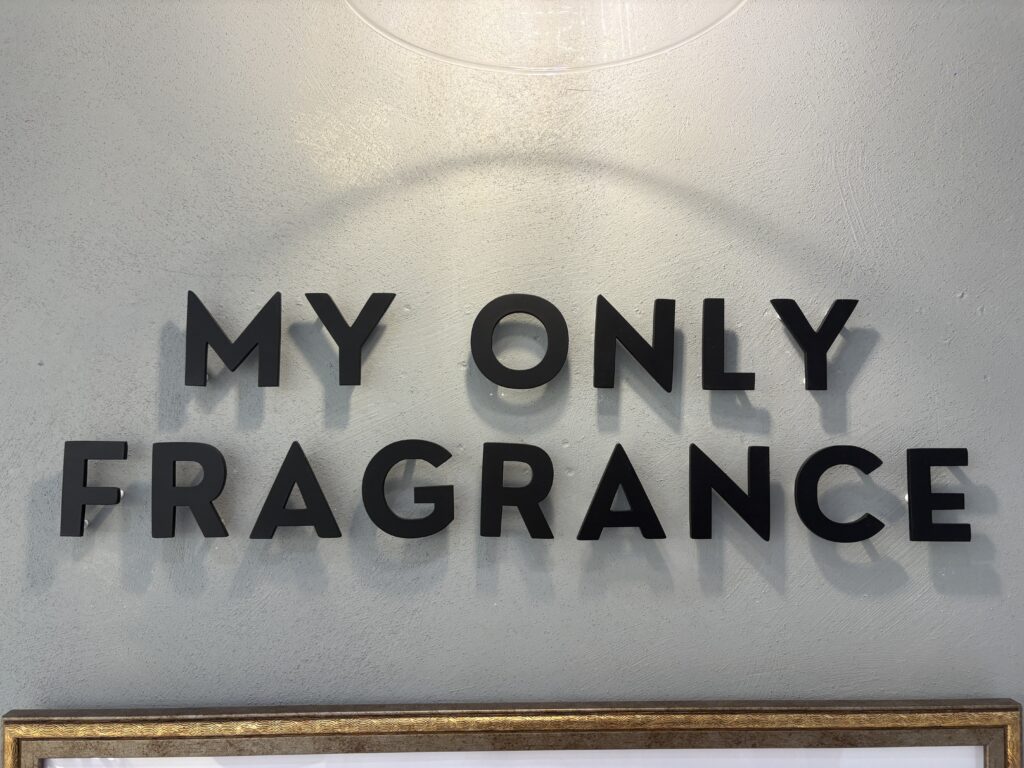 MY ONLY FRAGRANCE logo displayed inside the Osaka workshop where guests can create their own signature scent.