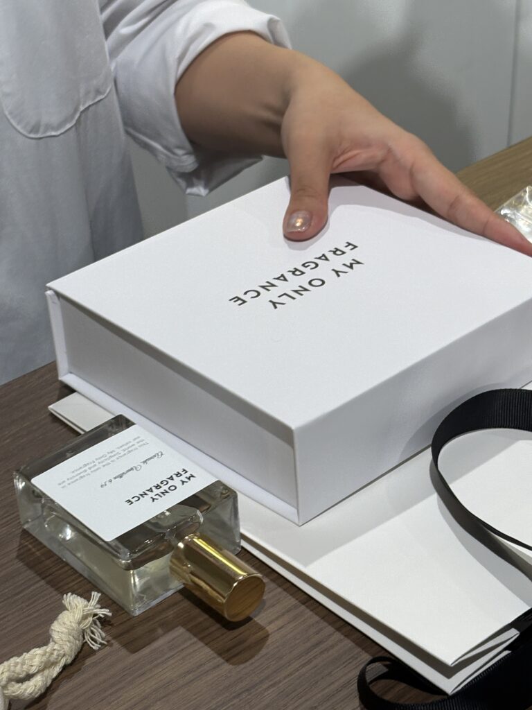 Beautifully packaged custom perfume gift box and personalized fragrance prepared for gifting at MY ONLY FRAGRANCE.