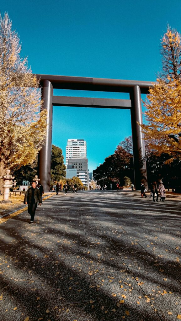 Steel torii gate at the entrance of Yasukuni Jinja in Tokyo
