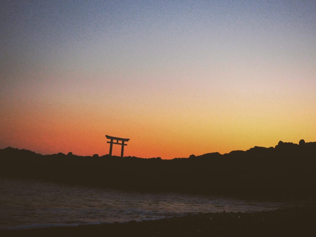 Torii gate at Yasukuni Jinja during sunset in Tokyo