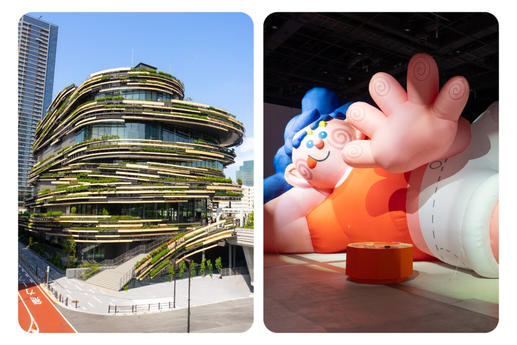 MoN Takanawa Museum of Narratives exterior and colorful exhibition installation